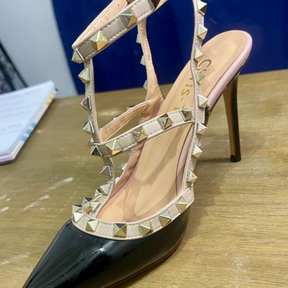 * Chris-T Women's Pointy Toe Buckle Sandals Studded Slingback Kitten Heels Studs - Picture 10 of 16